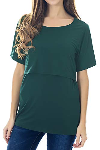 Smallshow 3 Pcs Maternity Nursing T-Shirt Nursing Tops Dim Grey-Indigo-Green Large