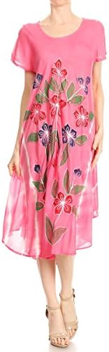 Laddi Women's Boho Asymmetrical Cotton Rayon Challis Sundress (Fuchsia)