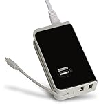 UNIFUN® 24W 4.8A Desktop USB Charging Station 4 Ports (3 USB Ports+One Built-in Micro USB Cable) Multi Port Family-Sized USB Travel Charger iPhone 6 Plus 5s 5c 5, iPad Air mini, Galaxy S5 S4, Note 4 3 2, HTC One (M8), Nexus 7, Bluetooth Speaker, External Battery and Other Devices