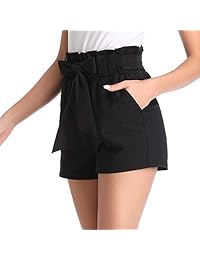 Bolso de papel para dama, cintura alta, pantalones cortos casuales, cintura elástica, bolsillos delanteros