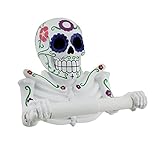 Atlantic Collectibles White Day Of The Dead Sugar Skull Floral Skeleton Toilet Paper Holder Bathroom Wall Decoration Figurine