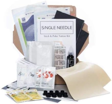 Single Needle - Stick & Poke (Hand Poke) COMBO Tattoo Kit - DOUBLE (Large Gloves)