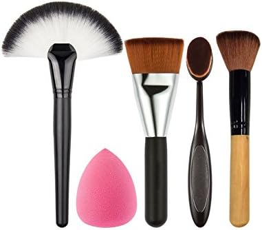 5 PCS Set Makeup Powder Blush Foundation Brush Sponge Puff Large Fan Contour Brush Make Up Brushes Tool Cosmetics Kits