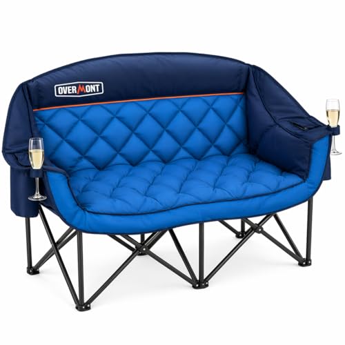 OVERMONT Campingstuhl Faltbar für 2 Personen - XXL Faltsofa 2 Sitzer - Doppel Campingsofa Couch Klappbar Gepolstert Hochlehner - für Outdoor Camp Gart