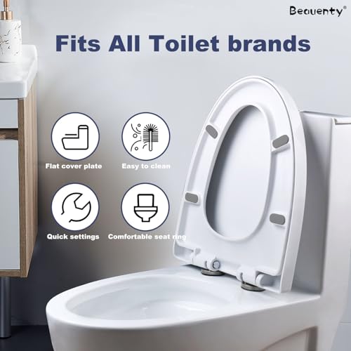 Beauenty Toilet Seat, V Shape Toilet Seat with Adjustable Hinges, Slow Close Toilet Cover, Thickening Plastic Strong and Durable, Prevent Noise, Easy to Install, Easy Cleaning (Style 8)