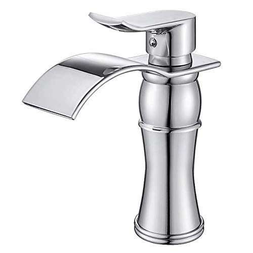 Wovier Waterfall Basin Mixer Tap, Single Handle Single Hole Bathroom Sink Faucet,Chrome Finish