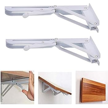 Accessbuy 10''Folding Shelf Bracket Stainless Steel Triangle Wall Mount Support White Heavy Duty Shelf Brackets 2 PCS (10inch)