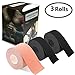 Kinesiology Theraeputic Tape Physio for Athletic Sports Recovery Pain Relieve Strong Adhesion Waterproof Original Cotton Uncut 1roll 2inch x 16.4ft / 2rolls 1inch x 16.4ft (1 Beige/2 Black)