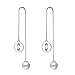 Women 925 Sterling Silver Long Tassel Pearl Drop Dangle Earings Threader Earings (Double Hoop)