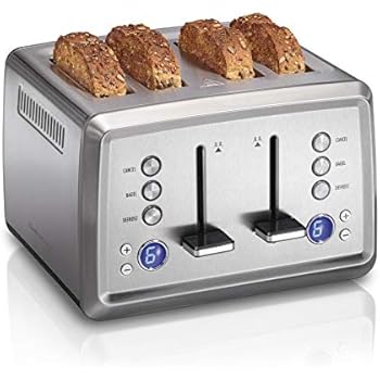 Hamilton Beach Digital 4 Slice Extra-Wide Slot Stainless Steel Toaster with Bagel & Defrost Settings, Toast Boost, Slide-Out Crumb Tray, Auto-Shutoff and Cancel Button (24796)