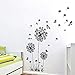 Runtoo Giant Dandelion Wall Decals Flying Flowers Butterflies Wall Stickers Plants Wall Art Living Room Bedroom Decor [Black]