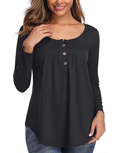 liher Women's Henley Neck Button up T-Shirt Long Sleeve Winter Tops