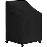Easy-Going Stackable Patio Chair Cover UV Resistant Outdoor Chair Cover Waterproof Lawn Patio Furniture Covers Fits for 4-6 Stackable Dining Chairs (1 Pack-28Wx36Dx47H inch, Black)