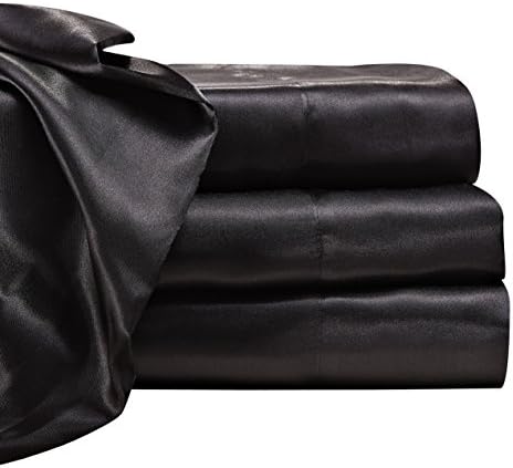 Satin Radiance 201 5SS Luxury Charmeuse Satin Sheet Set with Deep Fitting Pockets, 4 Piece Sheet and Pillowcase Set - California King, Black