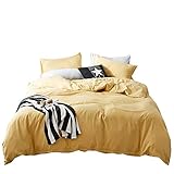 FenDie Solid Cotton Microfiber Duvet Cover (Not Insert Duvet) Lightweight Polyester Yellow Duvet Cover Queen Soft Washed Bedding Set 3 Piece (1 Duvet Cover + 2 Pillowcases), Skin-Friendly