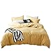 FenDie Solid Cotton Microfiber Duvet Cover Lightweight Polyester Yellow Duvet Cover Queen Soft Wahsed Bedding Set 3 Piece (1 Duvet Cover + 2 Pillowcases), Skin-Friendly and Comfy