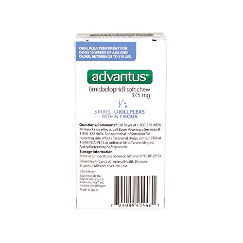 advantus  tratamiento masticable para pulgas de perro grande de 7 unidades, para perros de 23 a 110 libras