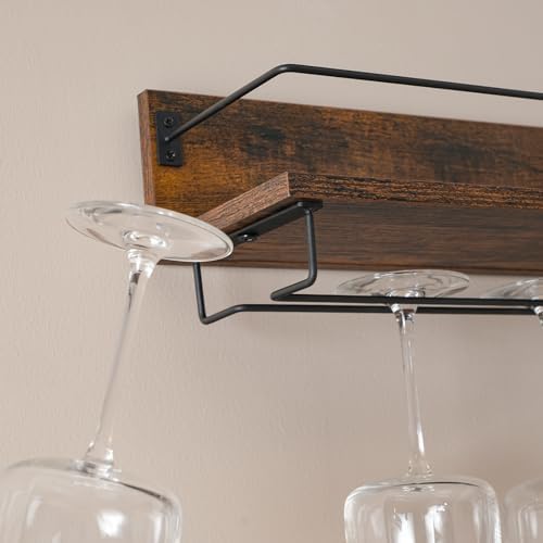 Expositor de vinho de parede de 2 peças, expositor pendurado para sala de estar, sala de jantar, cozinha, castanho vintage e preto EBF28BJ01