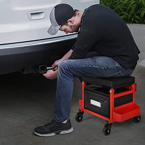 MAUTO Mechanic Stool Garage Rolling Tool Chest Seat w/Drawer & Tray