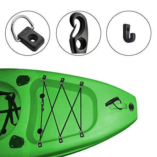 Kayak Deck Rigging Kit 8 Feet Bungee Cord with Bungee Cord Ends Hooks and Fishing DRing with