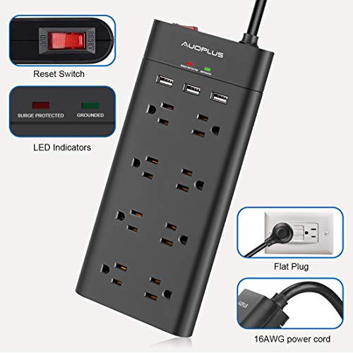 Power Strip with USB, AUOPLUS Surge Protector with 8 Outlets and 3 USB