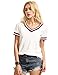 ROMWE Women's Casual Short Sleeve Cute T-Shirt V-Neck Summer Cotton Tops