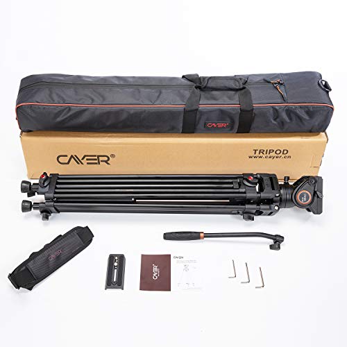 Cayer BV30 Heavy Duty Video Tripod, 64 inches Professional Aluminum Tripod Leg with K3 Fluid Head, Mid-Level Spreader, Max Loading 13.2 LB, 360 Degree Fluid Head for DSLR Camcorder Camera