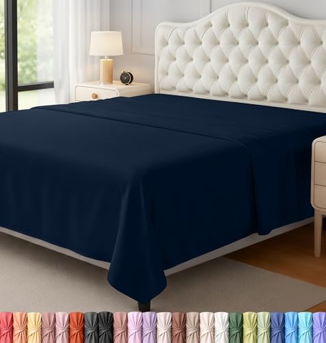 Utopia Bedding Flat Sheet - Soft Brushed Microfiber Fabric - Shrink & Color Resistant Top Sheet - Easy Care - 1 Flat Sheet Only (King, Navy Blue)