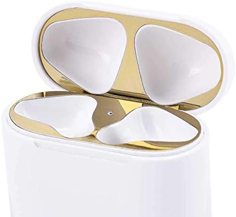 ALOVEMO 4PCS Metal Dust Guard Protective Shell Skin Sticker for Apple Airpods Earphone (Gold)