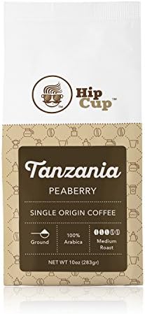 HipCup Tanzanian Peaberry Coffee|Medium Roast|Ground|10 Ounces (Pack of 2)
