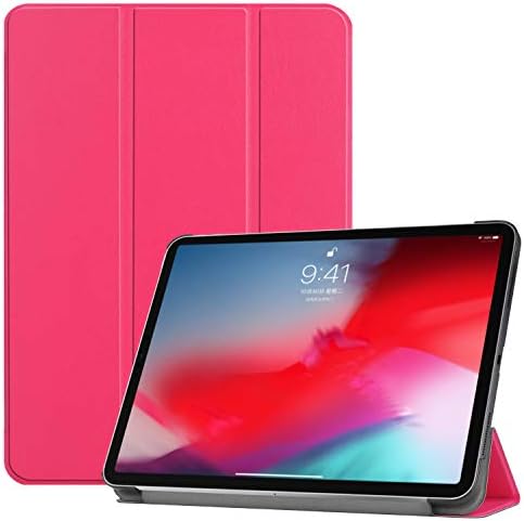 3-Folding Leather Case for iPad Pro 11-inch Display 2018, Folio PU Ultra Slim Fit Protective Auto Sleep/Wake Magnetic Flip Tablet Cover (Rose)