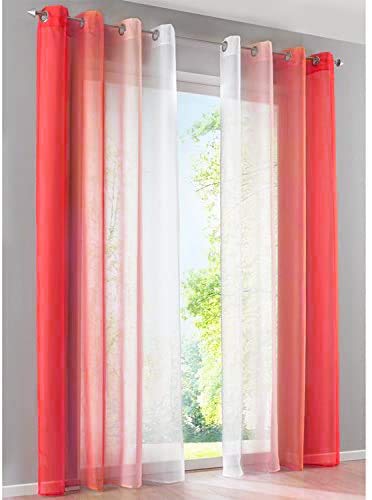 SIMPVALE 2 Panels Curtains Sheer - Solid Color Gradients - Transparent Voile Curtain with Eyelets - for Living Room Bedroom Balcony - Red with White - White 140cm/Drop 265cm
