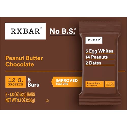 RXBAR PROTEIN BARS, PROTEIN SNACK, SNACK BARS, PEANUT BUTTER CHOCOLATE, 9.1OZ BOX (5 COUNT)
