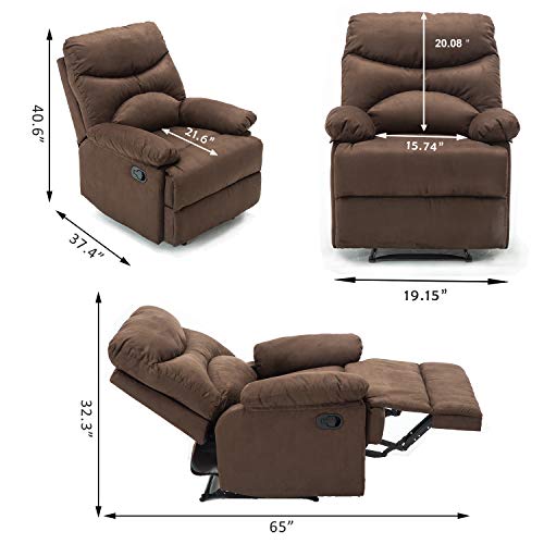 Windaze Recliner Chair, Massage Heat Lounge Sofa Chair Microfiber Ergonomic for Living Room Brown … - Thumbnail 6