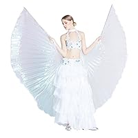 Dance Fairy Colorful Belly Dance Isis Wings with Sticks,White