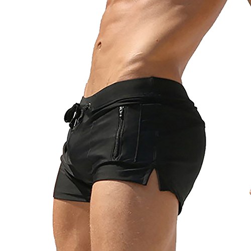 TONLEN Mens Swimwear Short Swim Trunks with Zipper Pockets Black 1 M