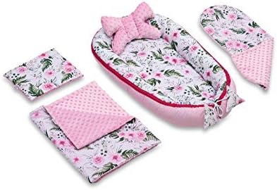 5-Piece Set Baby Equipment Set – Baby Nest 90 x 50 cm, Baby Mattress, Cuddle Blanket, Flat Cushion, Neck Pillow |Oeko Tex | Anti-Allergenic |Cuddly Soft for Babies 0 to 8 Months