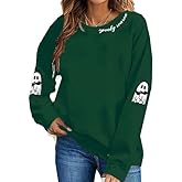 IsPICK Halloween Sweatshirt for Women Halloween Ghost Long Sleeve Sweatshirts Spooky Season Fall Crewneck Pullover Tops
