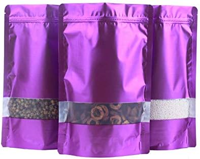 100x Zip Lock Stand Up Food Bags Resealable Zipper Pouches Aluminum Foil Bags for Grilling Cooking Vacuum Sealable Food Saver with Matte Window (Purple Coffee Bags, 9x13cm (3.5x5.1"))