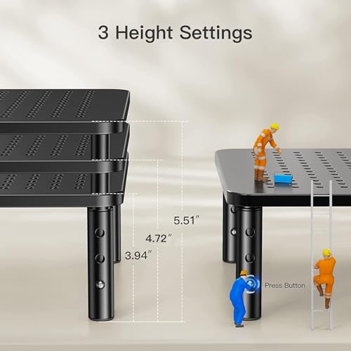 HUANUO Monitor Stand, Monitor Stand Riser 3 Height Adjustable, Monitor Riser with Airflow Vents, Laptop Stand for Desk, Laptop Riser, Desk Organizer for Monitor, 15.6