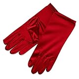 Udresses Stretch Satin Party Bridal Dance Gloves Wrist Length (Red)