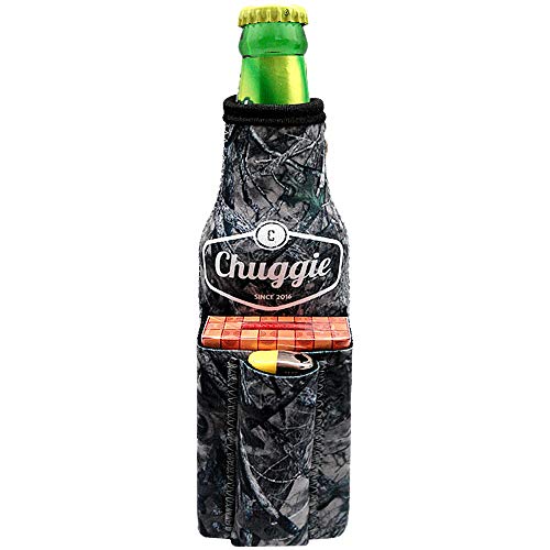 Chuggie Beer Bottle with Two Pockets - Holds Cigarette and Lighter, Phone, Keys, 3mm Neoprene (Camo)