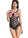 Amoretu Womens Cupless Teddy Crotchless Lace Bodysuit Lingerie (Black 1504)