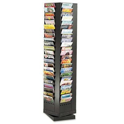 Safco - Steel Rotary Magazine Rack 92 Compartments 14W X 14D X 68H Black "Product Category: Office Furniture/Display Racks & Cases"