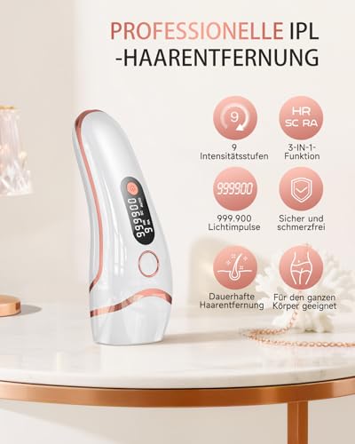 Haarlosy IPL Devices Hair Removal Laser for Men and Women, 999,900 Light Pulses, 3 Functions HR/SC/RA and 9 Energy Levels, Painless Hair Removal for Body, Face, Bikini Area