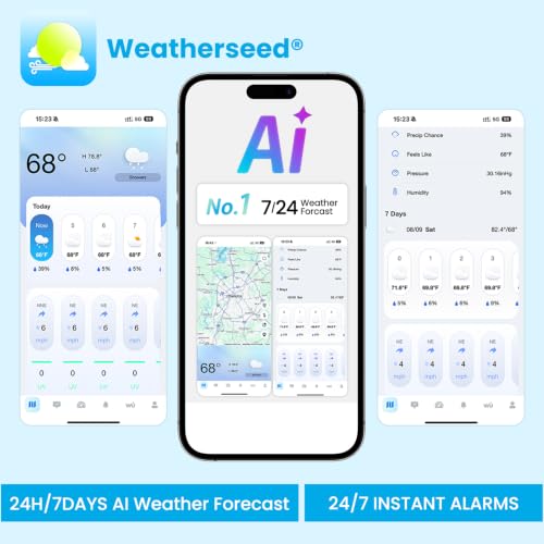 Sainlogic SA9 Plus Smart WiFi Weather Stations Wireless Sensor 24/7 Weather Forecast by Weatherseed AI, Wind Speed, Rain Gauge, UV
