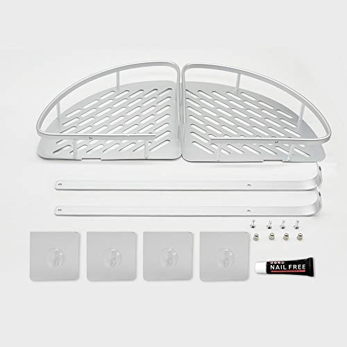 Estantes para Ducha, Entramado de baño, Estantes de baño de Aluminio Espacial Perforado, con Gancho para Colgar, Organizador de Ducha 2 Niveles，para Champú y Gel De Ducha (Doble capa plateada1)