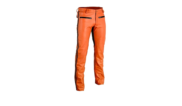Leatherjeans Leather Orange Pant Plain 