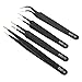 AKOAK 4 Pcs ESD Tweezers Set Anti-Static Tweezers Stainless Steel Tweezers for Eyelash Extension,Electronics, Jewelry-making - Straight and Curved Tip Tweezers - Black