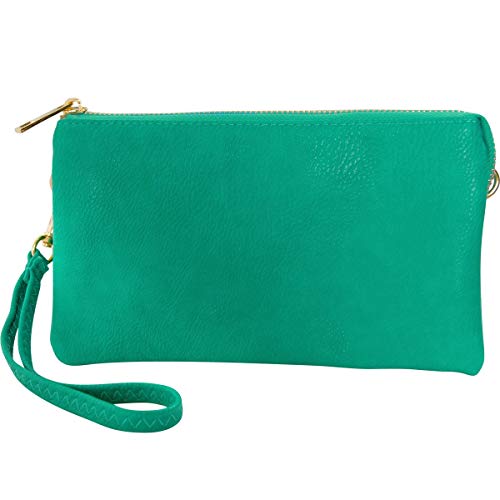 Humble Chic Vegan Leather Small Crossbody Bag or Wristlet Clutch Purse, Includes Adjustable Shoulder and Wrist Straps, Turquoise, Teal, Aqua Blue